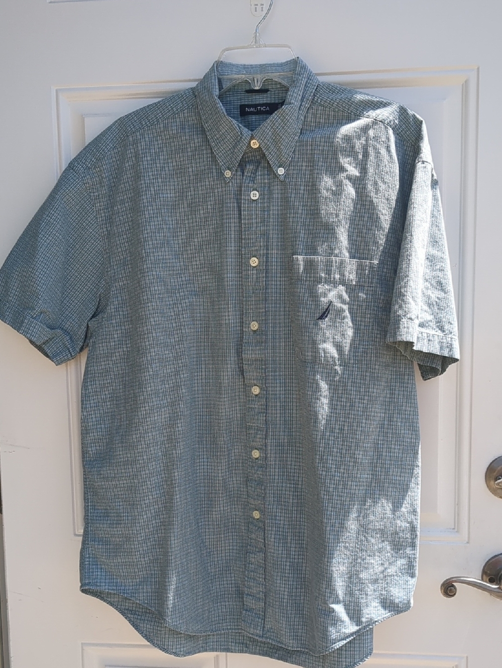 Nautica Short-Sleeve Button-Down Shirt in Light Green Check